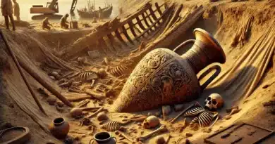 Staroveké hlinené nádoby a nástroje symbolizujúce archeologické objavy potvrdzujúce biblické udalosti.