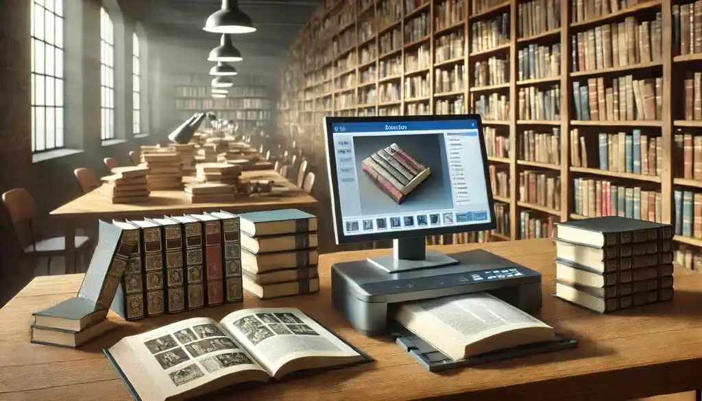 Digitalizácia starých kníh v knižnici – skenovanie a archivácia literatúry v elektronickej podobe.
