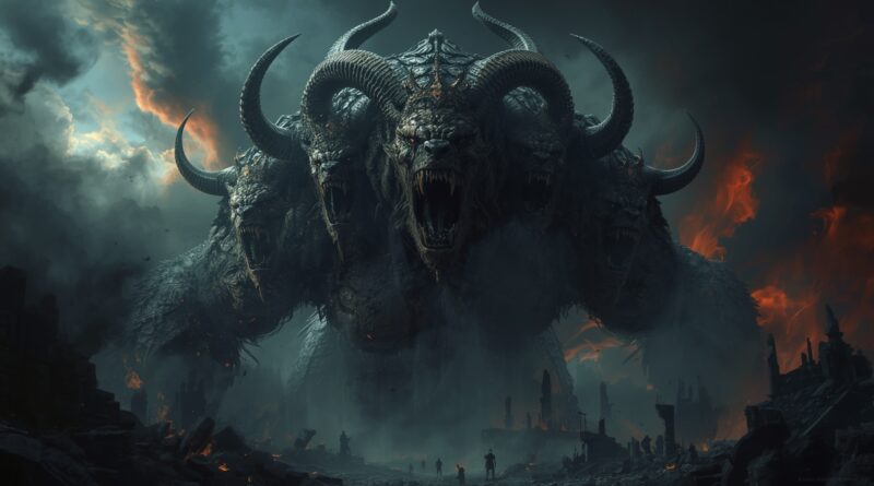 Apokalyptická šelma symbolizujúca satanov hnev, duchovný boj proti Božiemu ľudu a prenasledovanie opísané v dvanástej kapitole knihy Zjavenie