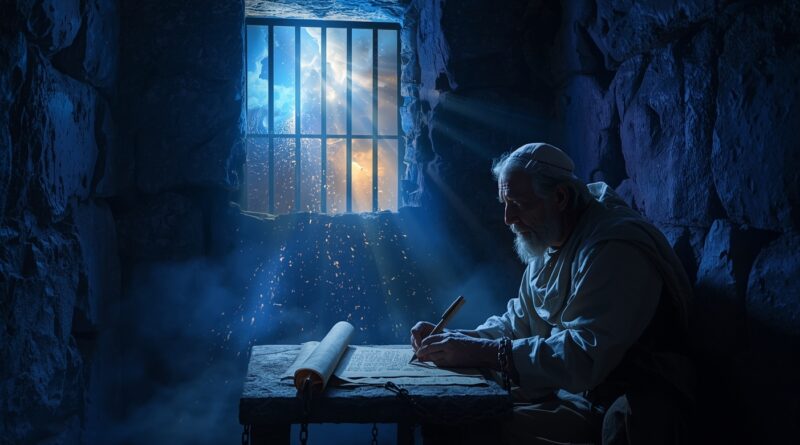 Apoštol Ján píše knihu Zjavenie v exile na ostrove Patmos