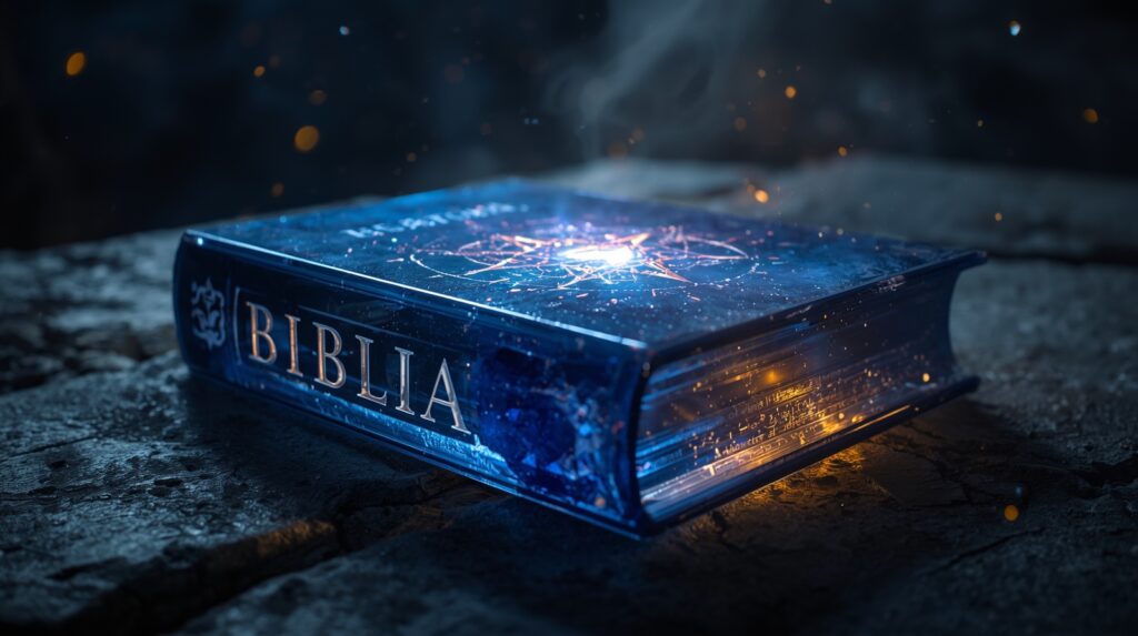 Biblia s vizuálne zvýraznenými numerickými vzormi symbolizujúcimi matematickú štruktúru biblického textu, ktorá poukazuje na numerické kódy, sedmičkové schémy a vnútornú konzistenciu Písma podľa výskumov Ivana Panina