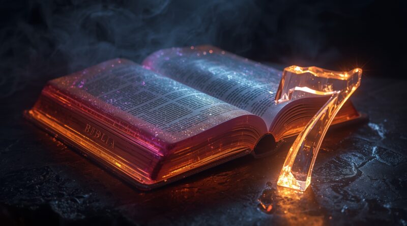 Otvorená Biblia s vizuálne zvýrazneným číslom sedem symbolizujúcim matematický kód a numerické vzory v biblickom texte, ktoré poukazujú na sedmičkovú štruktúru Písma a jeho nadprirodzenú inšpiráciu