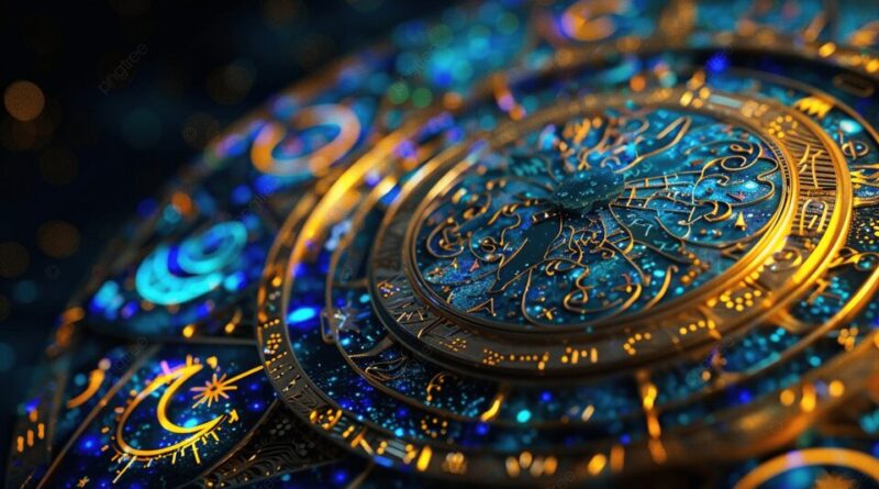 Zobrazenie astrologických symbolov a zverokruhu v krásnom a detailnom dizajne, symbolizujúce moc a tajomstvá hviezd.