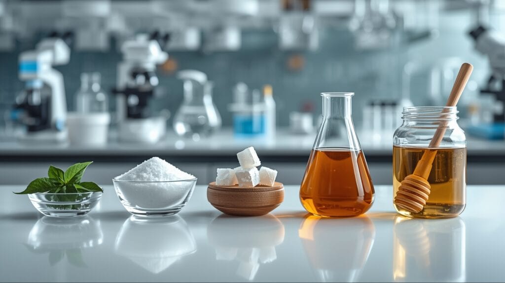Porovnanie rôznych druhov cukrov v laboratórnom prostredí – cukor, fruktóza, med a sladidlá
