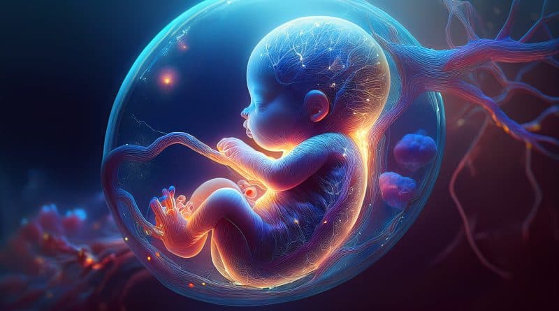 Ľudský embryo v počiatočných fázach vývoja, symbolizujúce diskusiu o rudimentárnych orgánoch a ich úlohe v ľudskom tele.