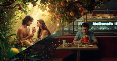 Kontrast medzi prirodzenou rastlinnou stravou a moderným fast foodom, symbol voľby životného štýlu a zdravia