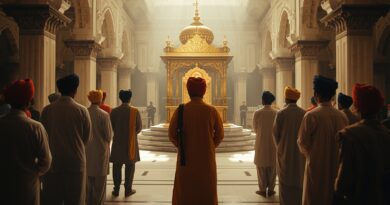 Zhromaždenie veriacich v sikhskom chráme symbolizujúce náboženstvo oddanosti, morálky a viery bez osobného Boha a istoty spásy